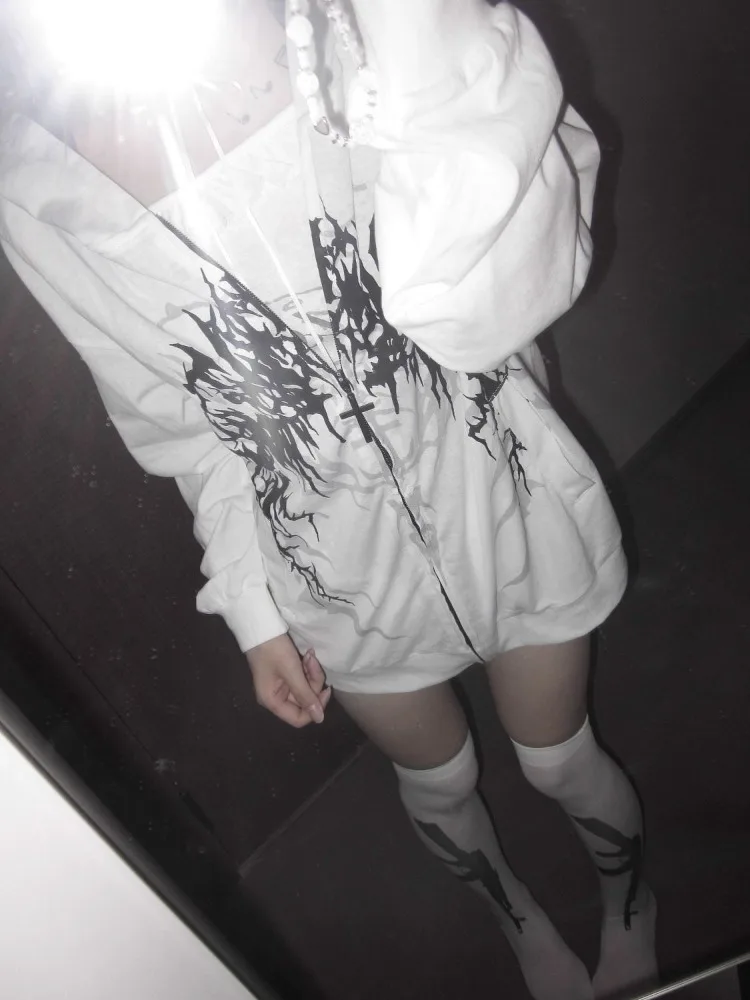 Subculture Y2k Japanese Hooded Sweatshirt Women Thin Spring Autumn Retro Loose Zipper Jacket Top 2000s Korea Casual Hoodies New