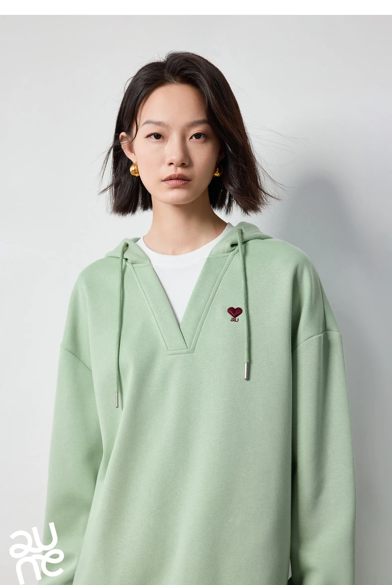 TOYOUTH Women Hoodies Sweatshirt 2024 Autumn New Heart Patter Embroidery Fake Two Piece Hooded Pullover Tops