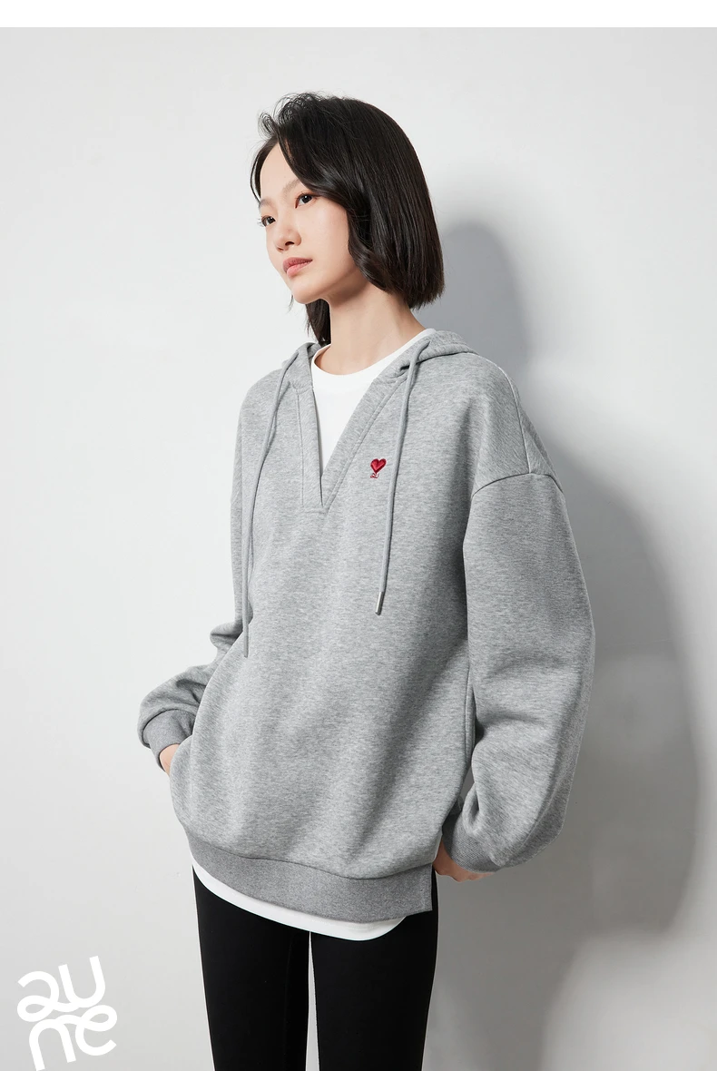 TOYOUTH Women Hoodies Sweatshirt 2024 Autumn New Heart Patter Embroidery Fake Two Piece Hooded Pullover Tops