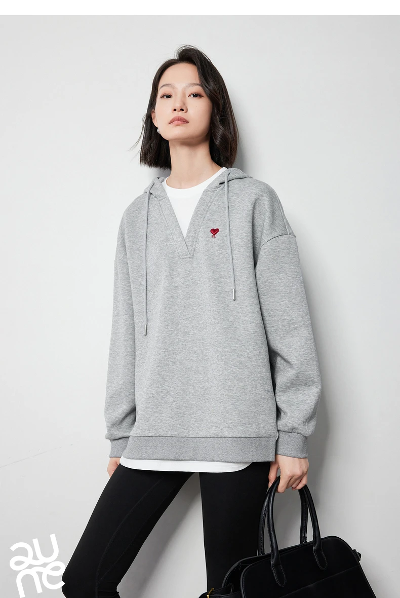 TOYOUTH Women Hoodies Sweatshirt 2024 Autumn New Heart Patter Embroidery Fake Two Piece Hooded Pullover Tops