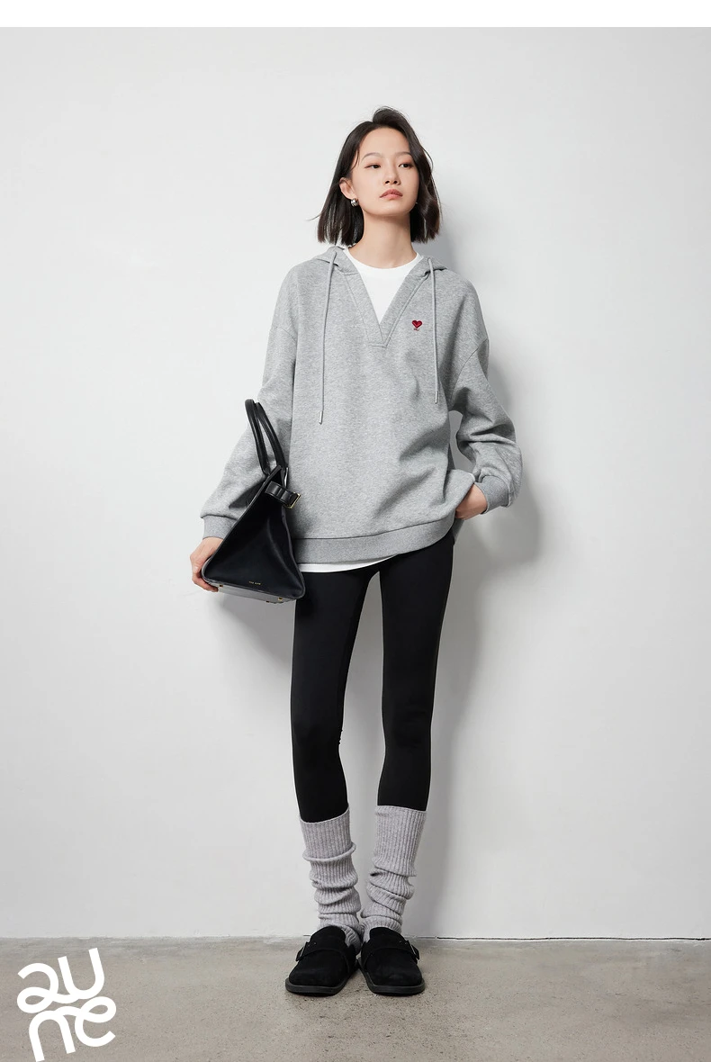 TOYOUTH Women Hoodies Sweatshirt 2024 Autumn New Heart Patter Embroidery Fake Two Piece Hooded Pullover Tops