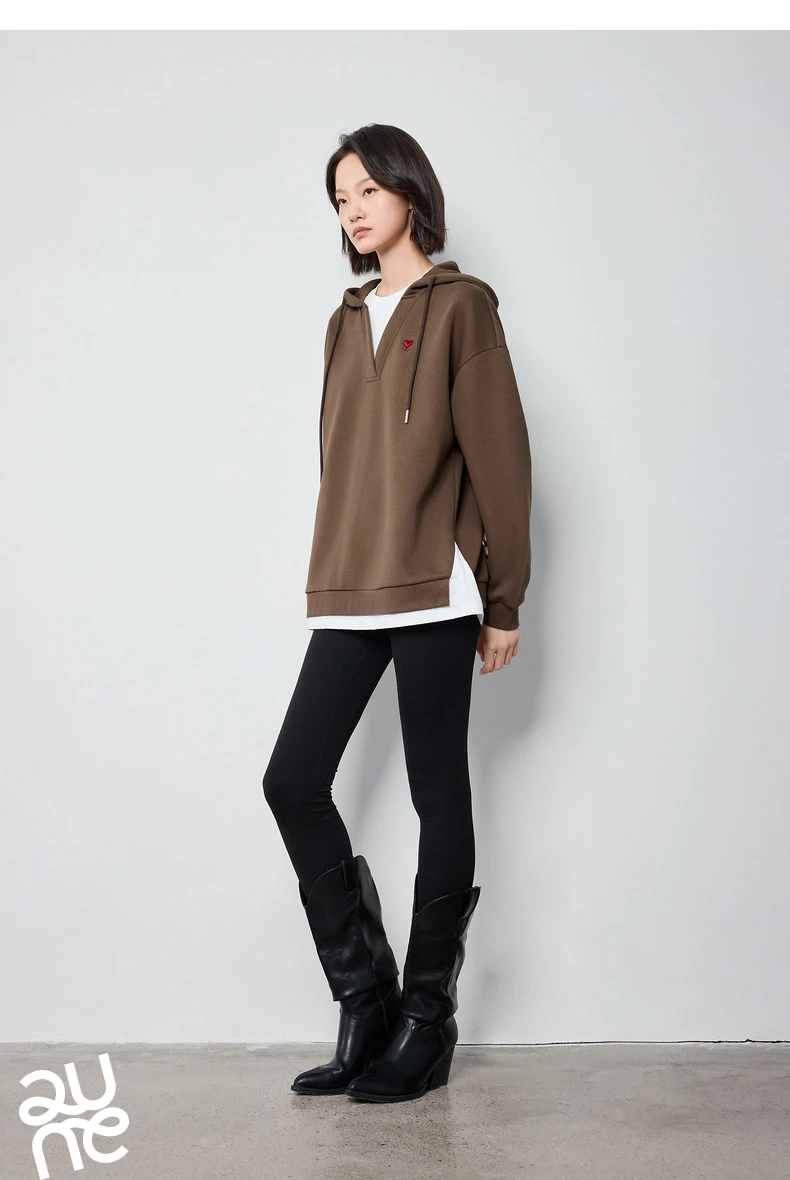 TOYOUTH Women Hoodies Sweatshirt 2024 Autumn New Heart Patter Embroidery Fake Two Piece Hooded Pullover Tops
