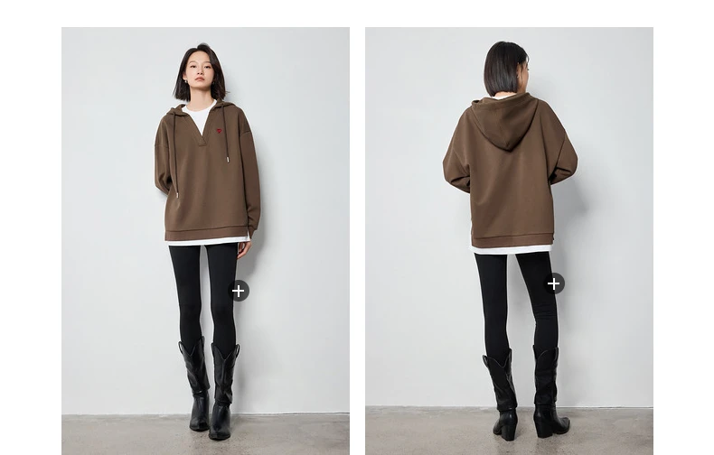 TOYOUTH Women Hoodies Sweatshirt 2024 Autumn New Heart Patter Embroidery Fake Two Piece Hooded Pullover Tops