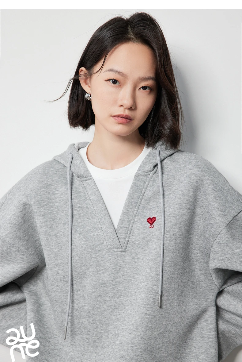 TOYOUTH Women Hoodies Sweatshirt 2024 Autumn New Heart Patter Embroidery Fake Two Piece Hooded Pullover Tops