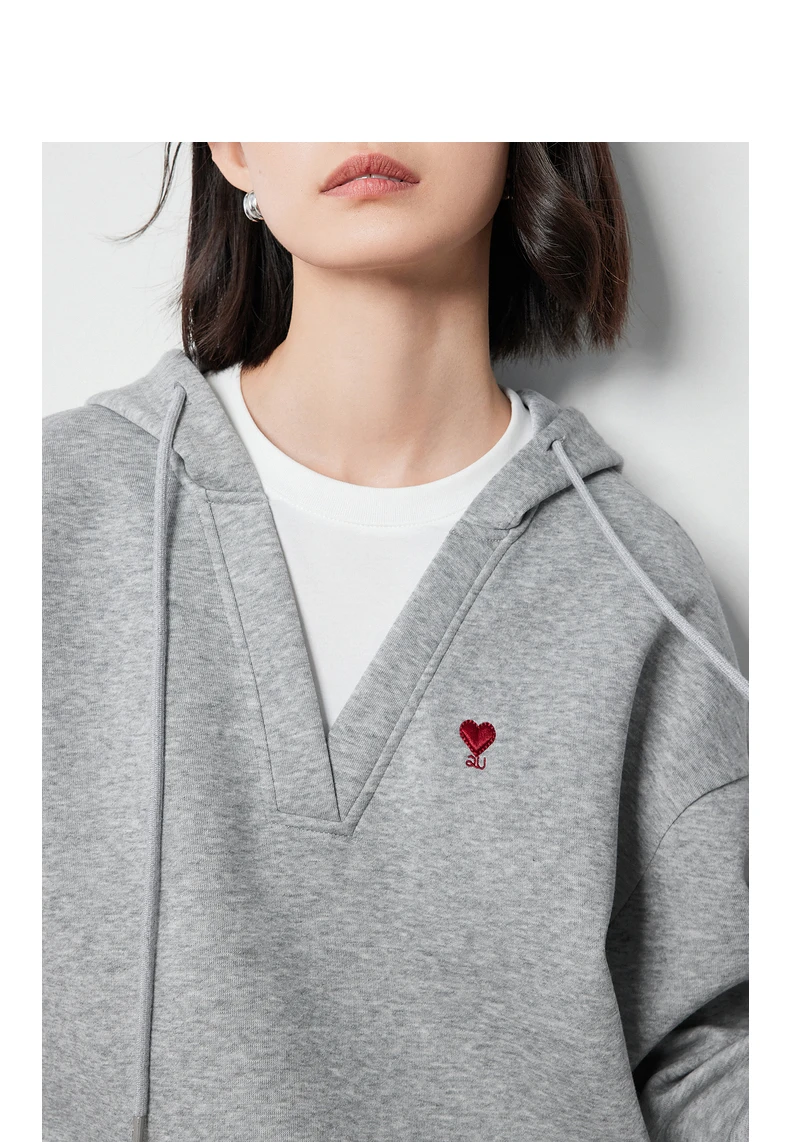 TOYOUTH Women Hoodies Sweatshirt 2024 Autumn New Heart Patter Embroidery Fake Two Piece Hooded Pullover Tops