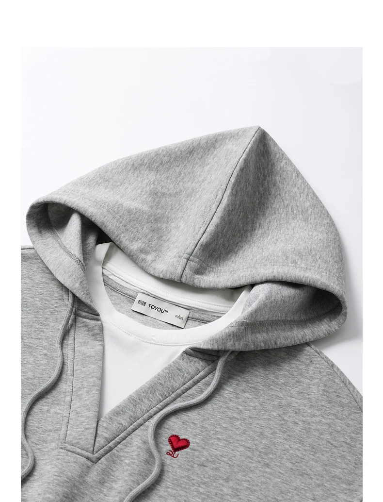 TOYOUTH Women Hoodies Sweatshirt 2024 Autumn New Heart Patter Embroidery Fake Two Piece Hooded Pullover Tops