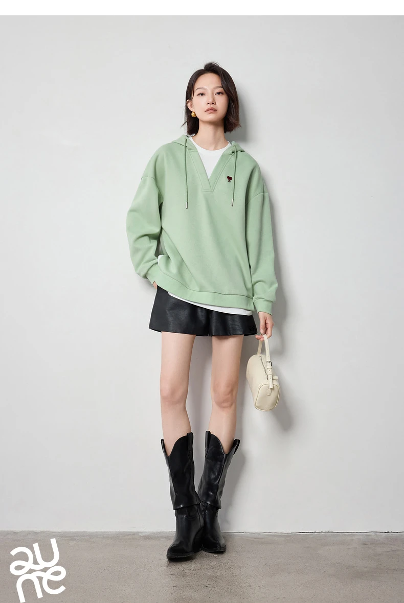 TOYOUTH Women Hoodies Sweatshirt 2024 Autumn New Heart Patter Embroidery Fake Two Piece Hooded Pullover Tops