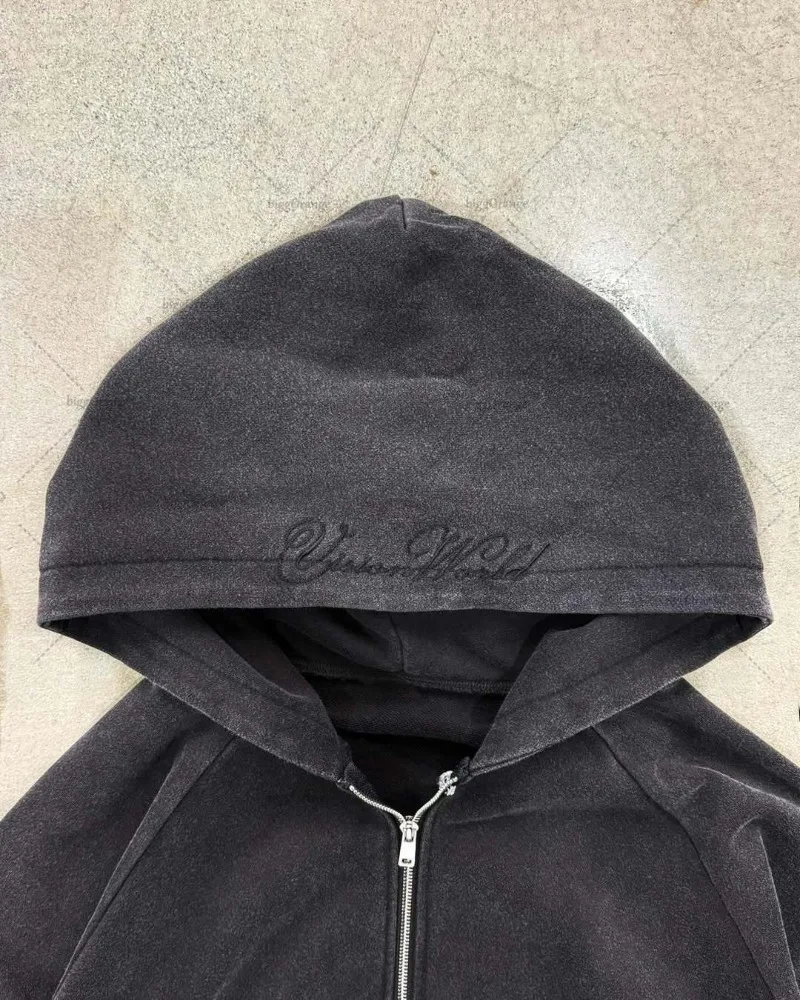 Y2K harajuku Gothic Letter Print Retro Fashion Men And Women Hoodie Hip-Hop Punk Style Black Oversized Zipper Sweatshirts
