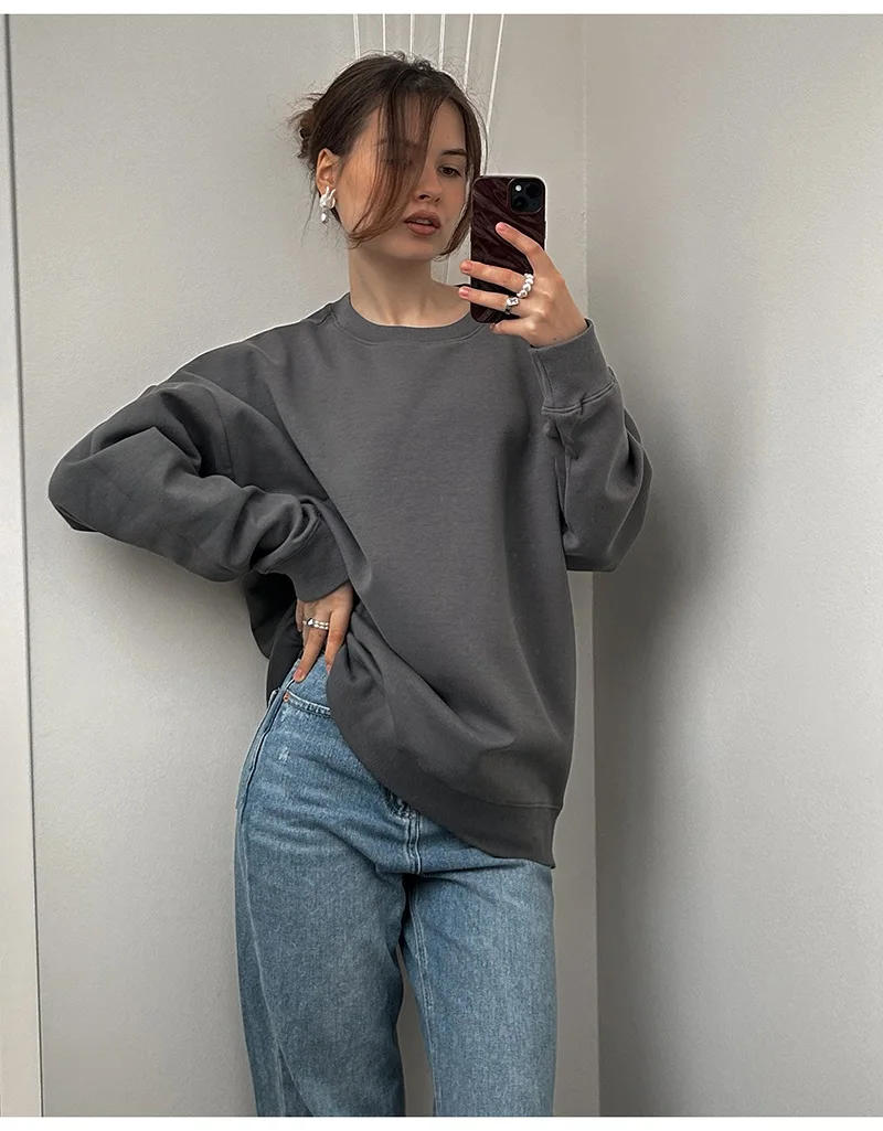 Autumn Oversized Sweatshirts Women Cotton Loose Pullovers Red O Neck Warm Sweatshirt For Women Oversize Winter Clothes Fleece