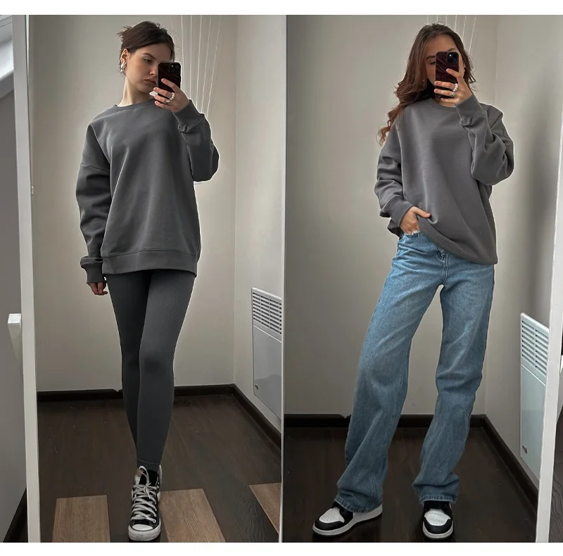 Autumn Oversized Sweatshirts Women Cotton Loose Pullovers Red O Neck Warm Sweatshirt For Women Oversize Winter Clothes Fleece