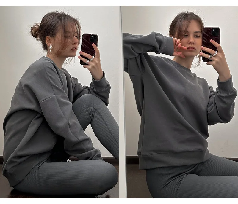 Autumn Oversized Sweatshirts Women Cotton Loose Pullovers Red O Neck Warm Sweatshirt For Women Oversize Winter Clothes Fleece
