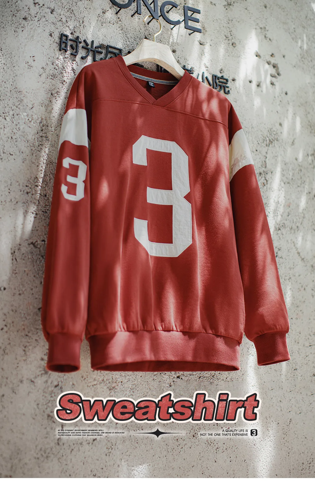 Maden Women’s Vintage Baseball V-Neck Sweatshirt Long Sleeve Pullover Color-Block Patchwork Loose Fit Cotton Blend Autumn Top