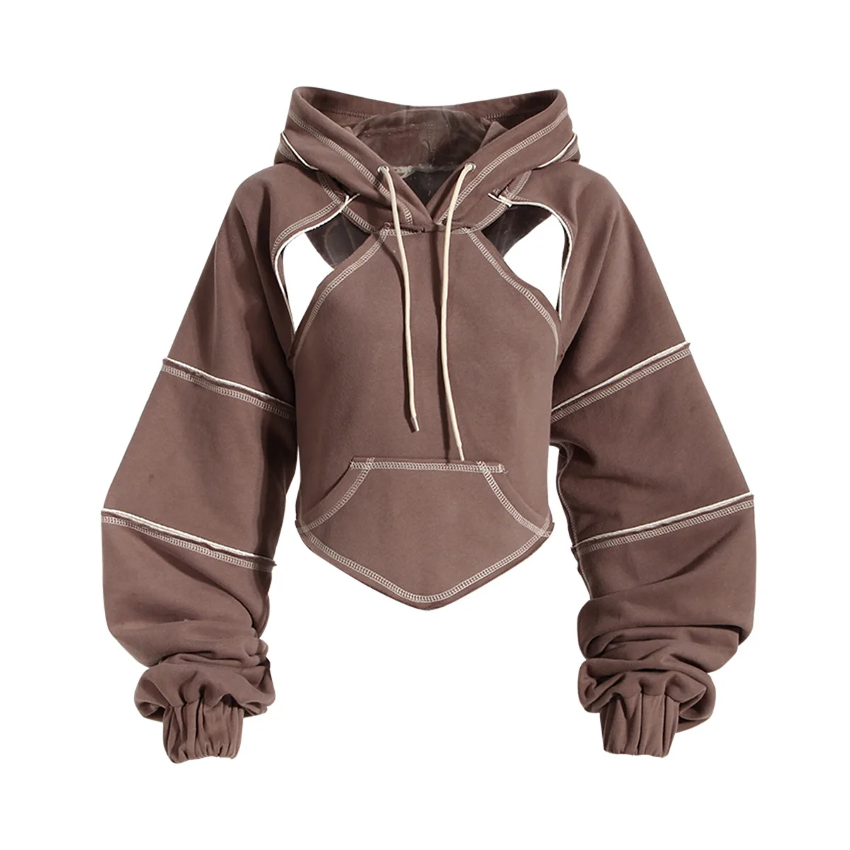 Color Blocking Bright Line Decoration Women High Street Hoodies Y2K Clothes Harajuku Hollow Out Back Lace-up Long Sleeve Tops