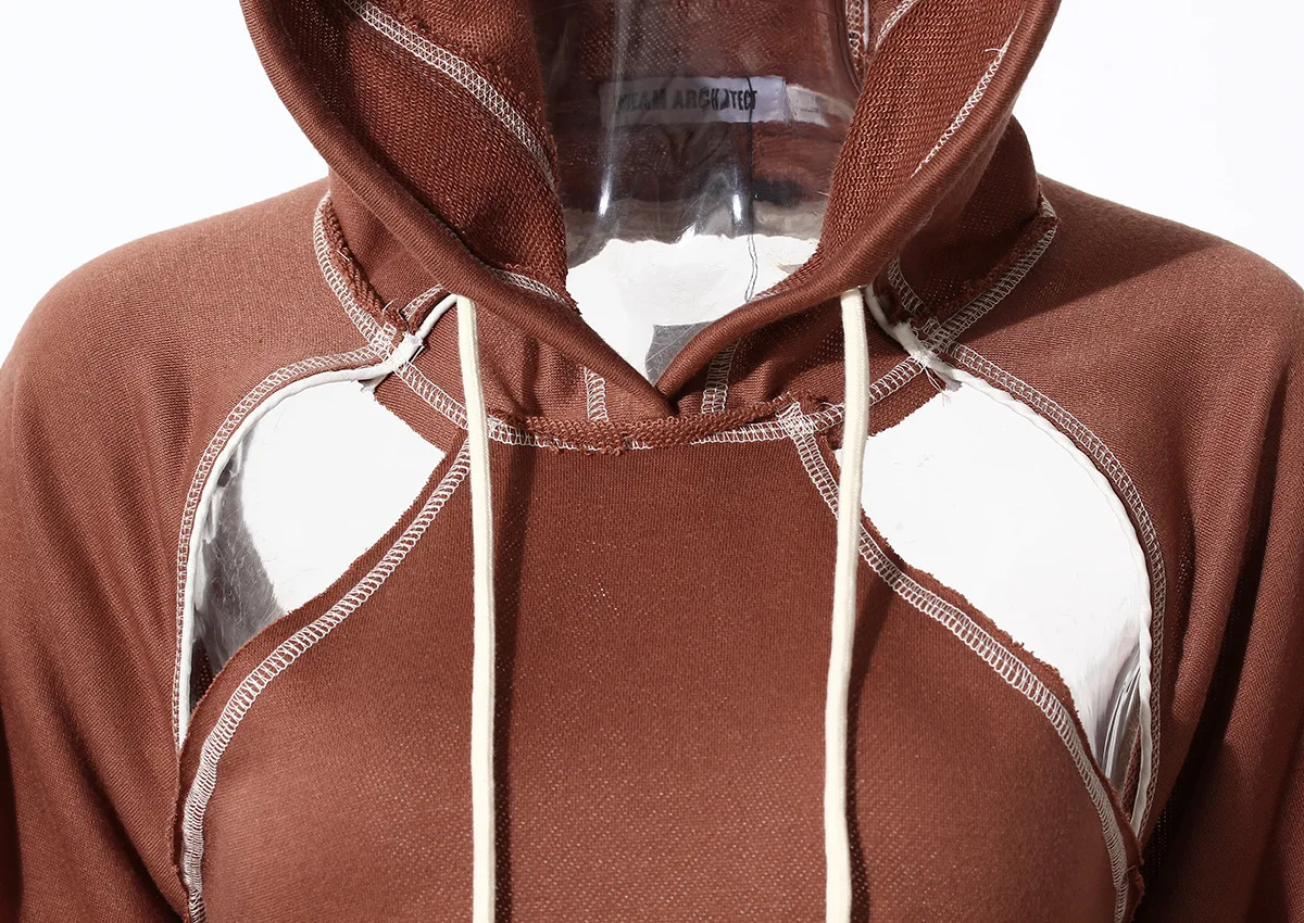 Color Blocking Bright Line Decoration Women High Street Hoodies Y2K Clothes Harajuku Hollow Out Back Lace-up Long Sleeve Tops