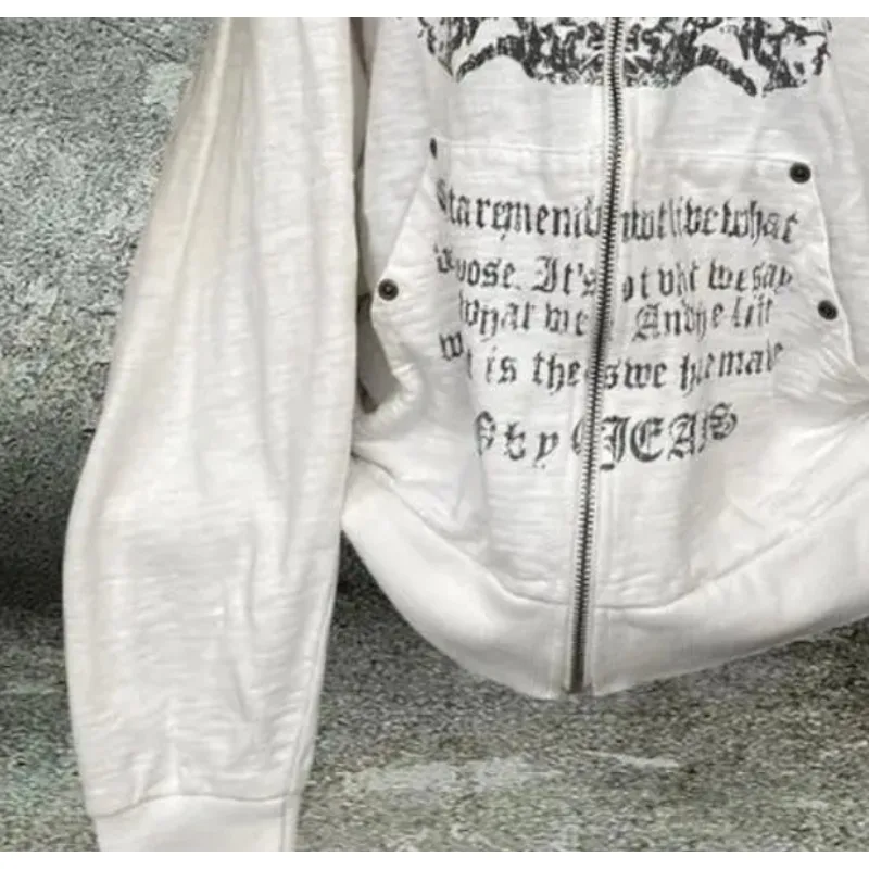 Gohic Vintage Sweatshirts Women's Jackets White Print Tunic Hooded Y2k Coat Streetwear Fashion Casual Hoodies Tops Ropa Mujer