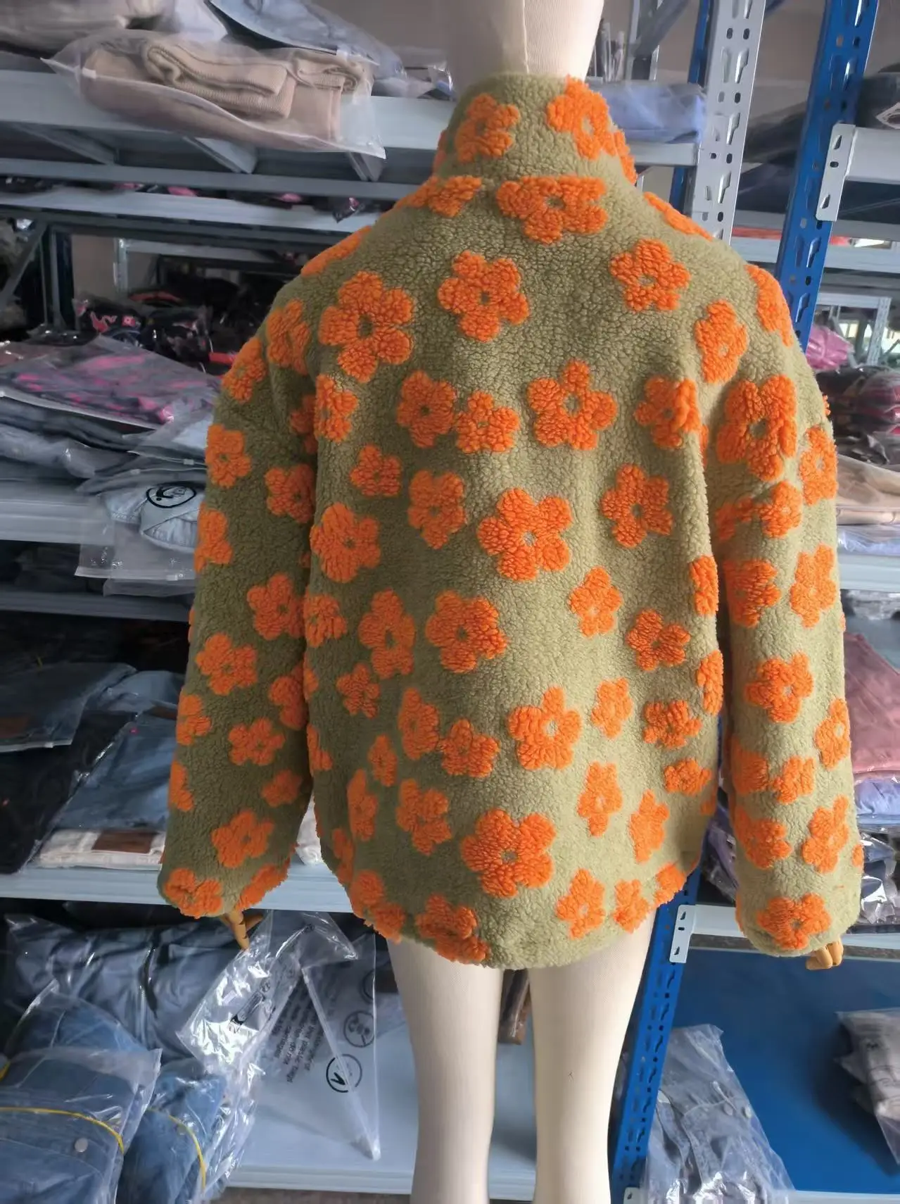 Women's 2026 New Fashion Polar Fleece Flower Blossoms Sweater Cotton Sweater Loose Warm Fur Stand Up Collar Zipper Top