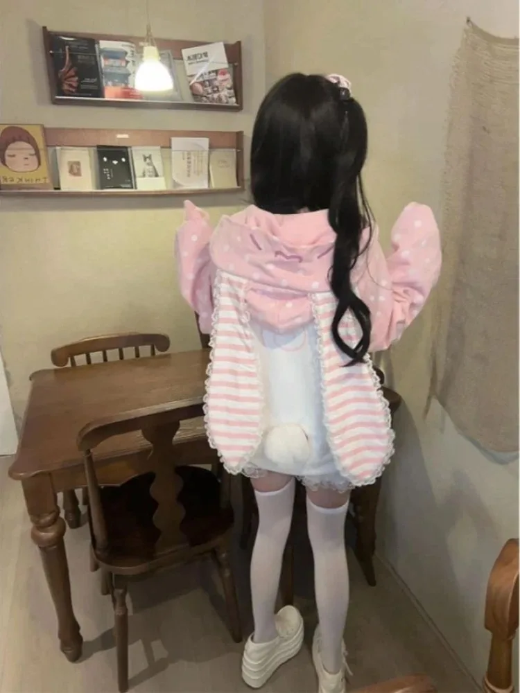 Japanese Kawaii Sweatshirt Long Seleeve Casual Women Subculture Hoodies Dots Print Coat Cute Sweet Style Chic Women Clothing