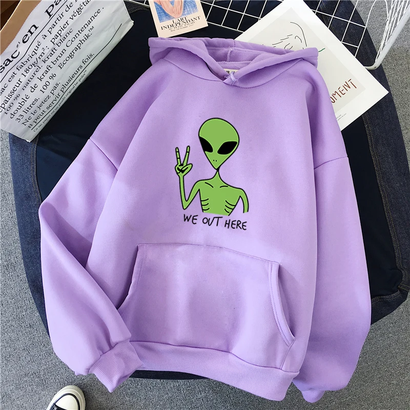 New Green Alien Sweatshirts Girls Winter Fashion Funny Tops Moletom Cute Cartoon Streetwear Women Hoodie Pullover Loose