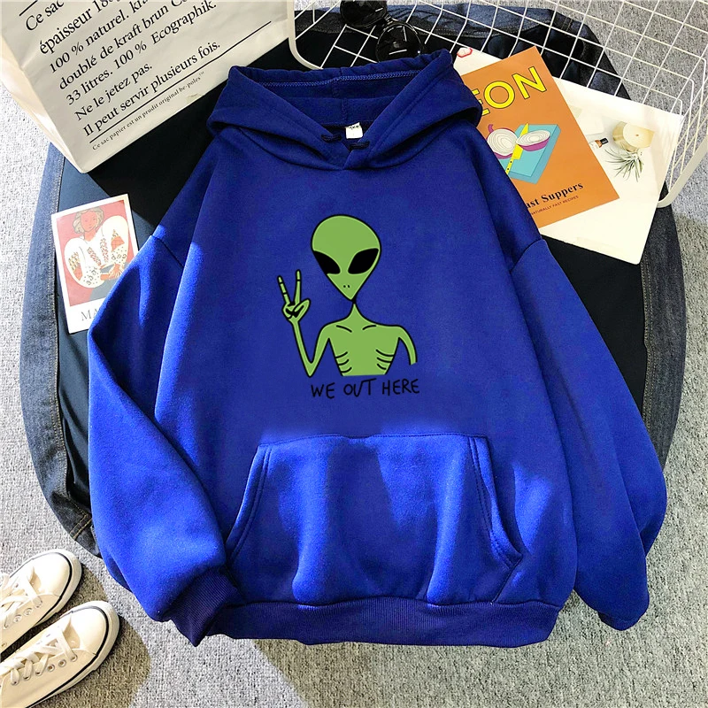 New Green Alien Sweatshirts Girls Winter Fashion Funny Tops Moletom Cute Cartoon Streetwear Women Hoodie Pullover Loose