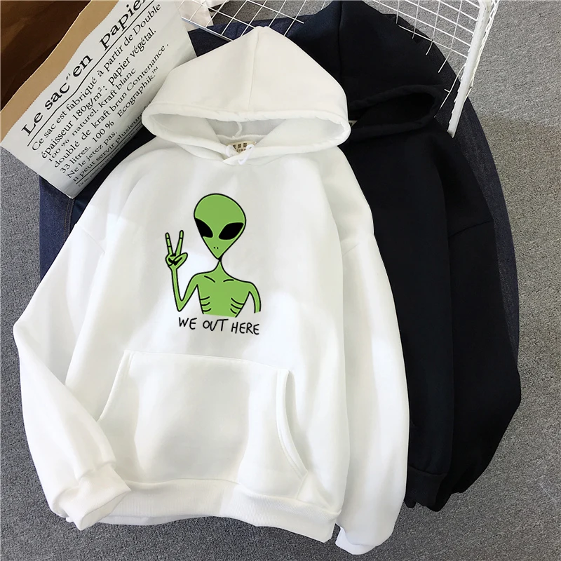 New Green Alien Sweatshirts Girls Winter Fashion Funny Tops Moletom Cute Cartoon Streetwear Women Hoodie Pullover Loose