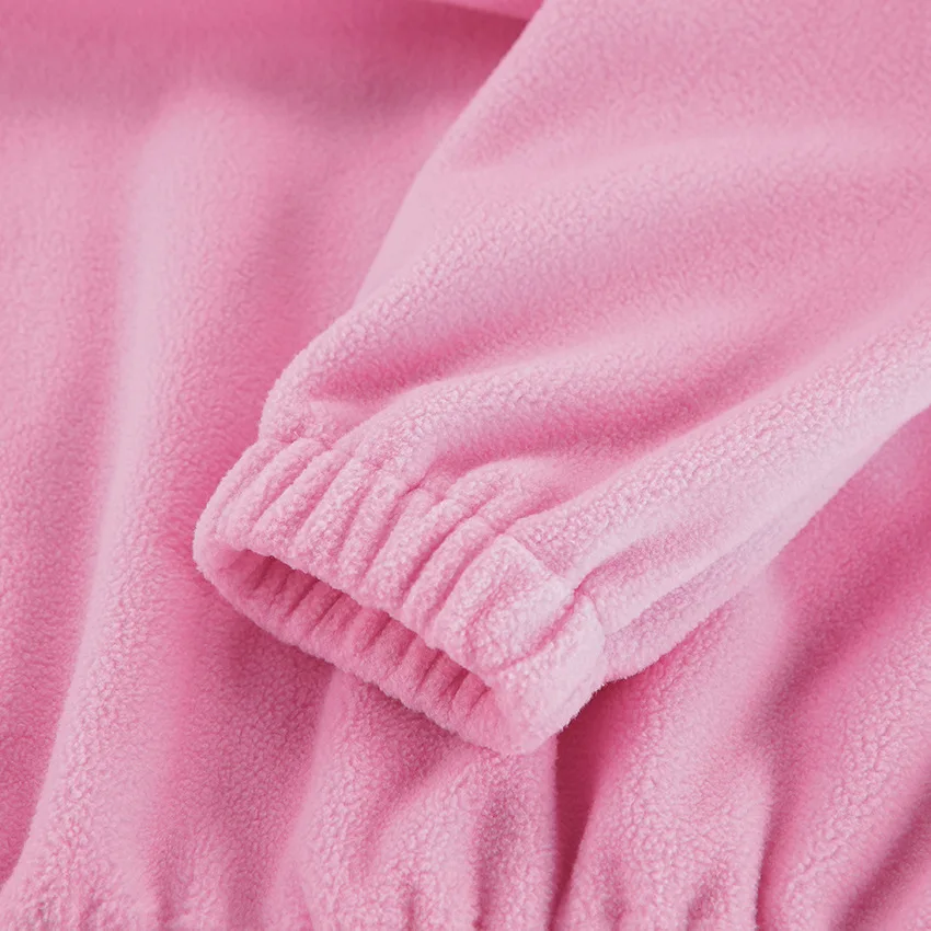 Casual Pink Fleece Sweatshirt Women Zipper Lapel Long Sleeve Loose Pullover Hoodie Autumn Winter Solid Warm Daily Commute Tops