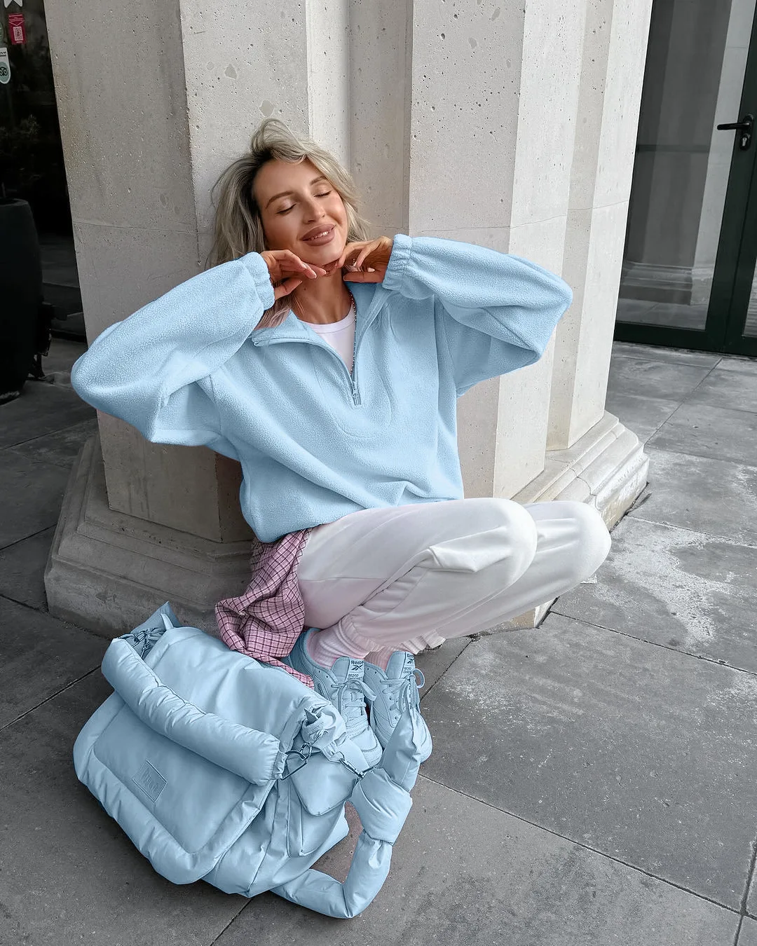 Casual Pink Fleece Sweatshirt Women Zipper Lapel Long Sleeve Loose Pullover Hoodie Autumn Winter Solid Warm Daily Commute Tops