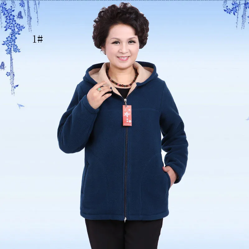 Autumn Women Fleece Jacket 2026 New Grandma Velvet Hooded Sweatshirt Cotton Warm Winter Jacket Coat Female Tops Basic Coats 5XL