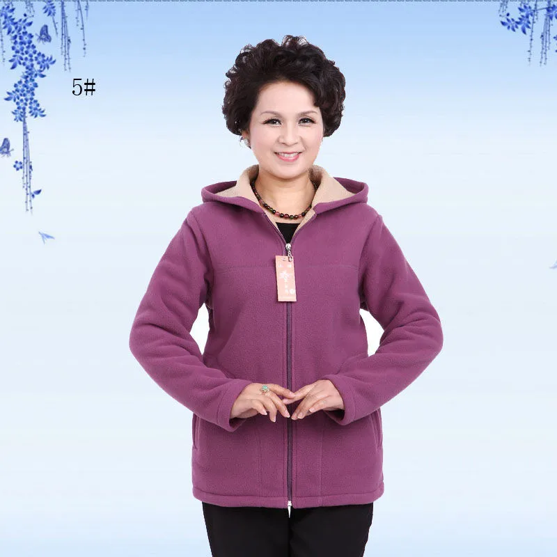 Autumn Women Fleece Jacket 2026 New Grandma Velvet Hooded Sweatshirt Cotton Warm Winter Jacket Coat Female Tops Basic Coats 5XL