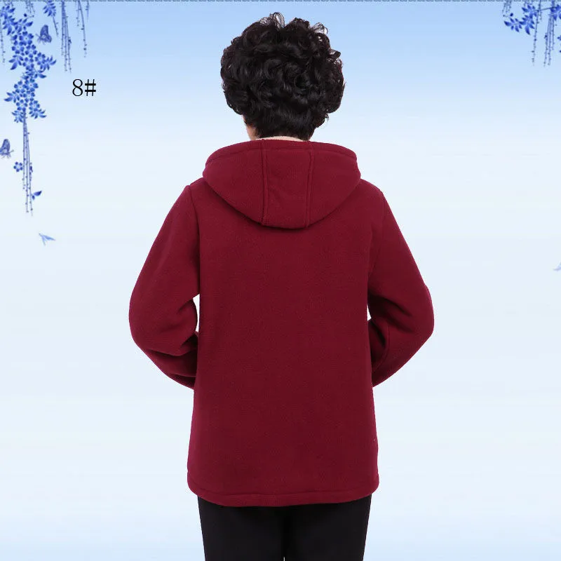 Autumn Women Fleece Jacket 2026 New Grandma Velvet Hooded Sweatshirt Cotton Warm Winter Jacket Coat Female Tops Basic Coats 5XL