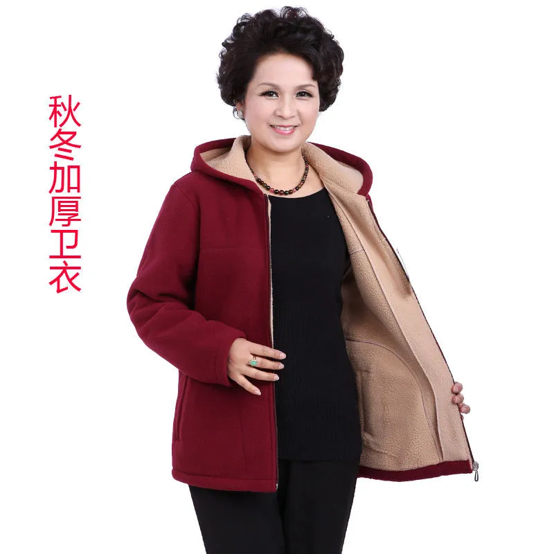 Autumn Women Fleece Jacket 2026 New Grandma Velvet Hooded Sweatshirt Cotton Warm Winter Jacket Coat Female Tops Basic Coats 5XL