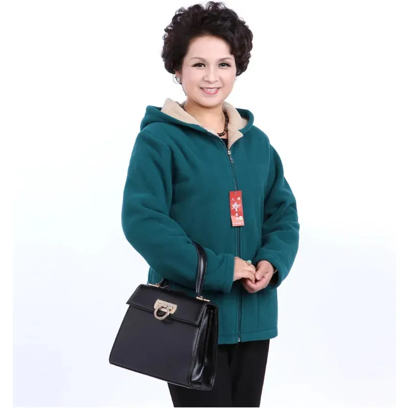 Autumn Women Fleece Jacket 2026 New Grandma Velvet Hooded Sweatshirt Cotton Warm Winter Jacket Coat Female Tops Basic Coats 5XL