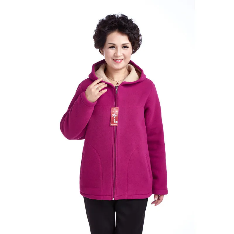 Autumn Women Fleece Jacket 2026 New Grandma Velvet Hooded Sweatshirt Cotton Warm Winter Jacket Coat Female Tops Basic Coats 5XL