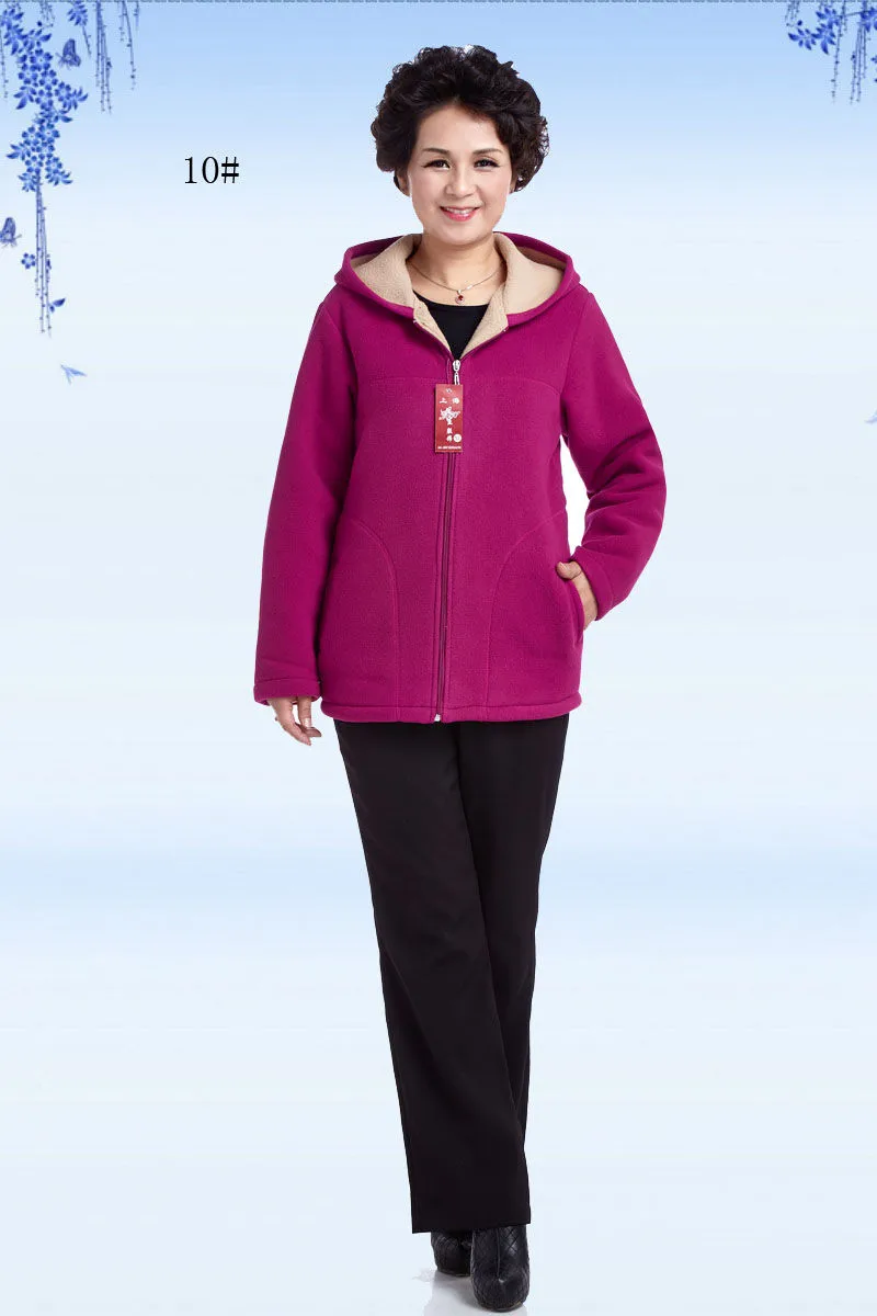 Autumn Women Fleece Jacket 2026 New Grandma Velvet Hooded Sweatshirt Cotton Warm Winter Jacket Coat Female Tops Basic Coats 5XL