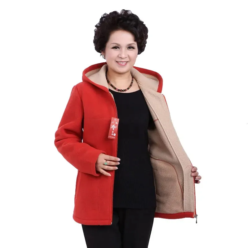 Autumn Women Fleece Jacket 2026 New Grandma Velvet Hooded Sweatshirt Cotton Warm Winter Jacket Coat Female Tops Basic Coats 5XL
