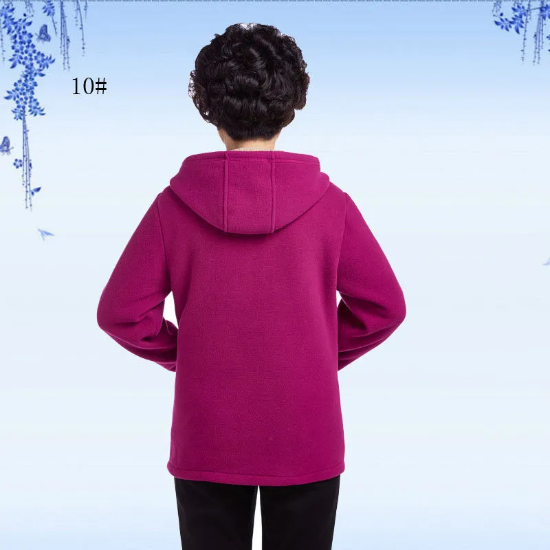 Autumn Women Fleece Jacket 2026 New Grandma Velvet Hooded Sweatshirt Cotton Warm Winter Jacket Coat Female Tops Basic Coats 5XL