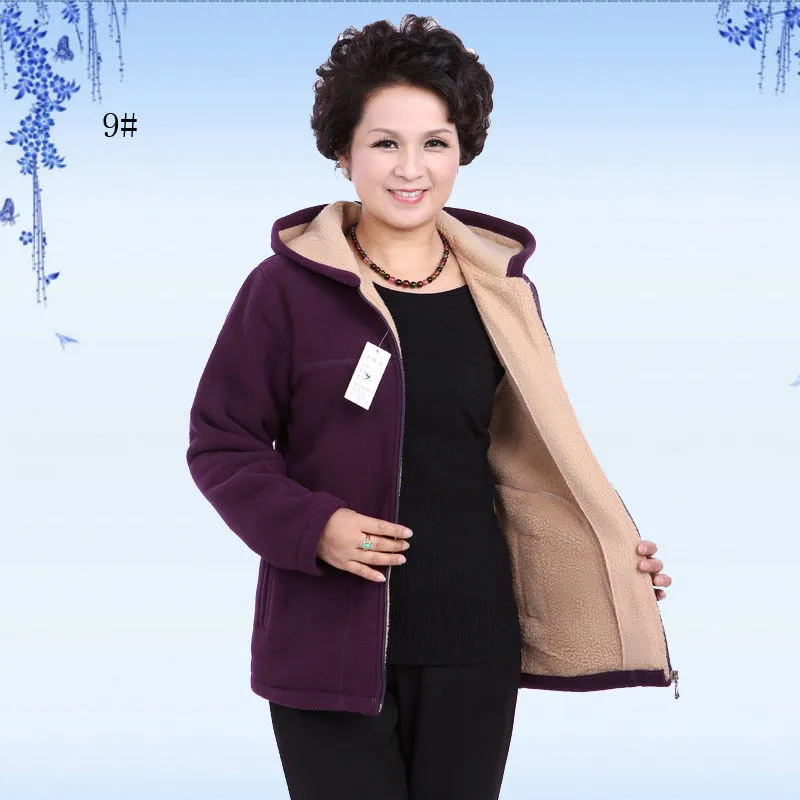 Autumn Women Fleece Jacket 2026 New Grandma Velvet Hooded Sweatshirt Cotton Warm Winter Jacket Coat Female Tops Basic Coats 5XL