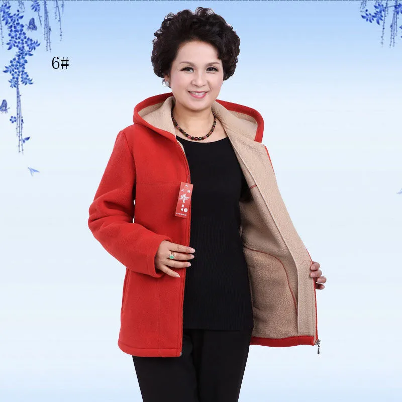 Autumn Women Fleece Jacket 2026 New Grandma Velvet Hooded Sweatshirt Cotton Warm Winter Jacket Coat Female Tops Basic Coats 5XL