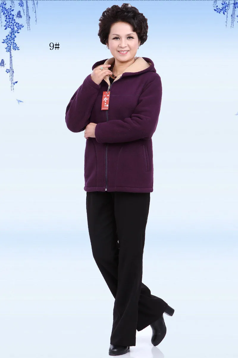 Autumn Women Fleece Jacket 2026 New Grandma Velvet Hooded Sweatshirt Cotton Warm Winter Jacket Coat Female Tops Basic Coats 5XL