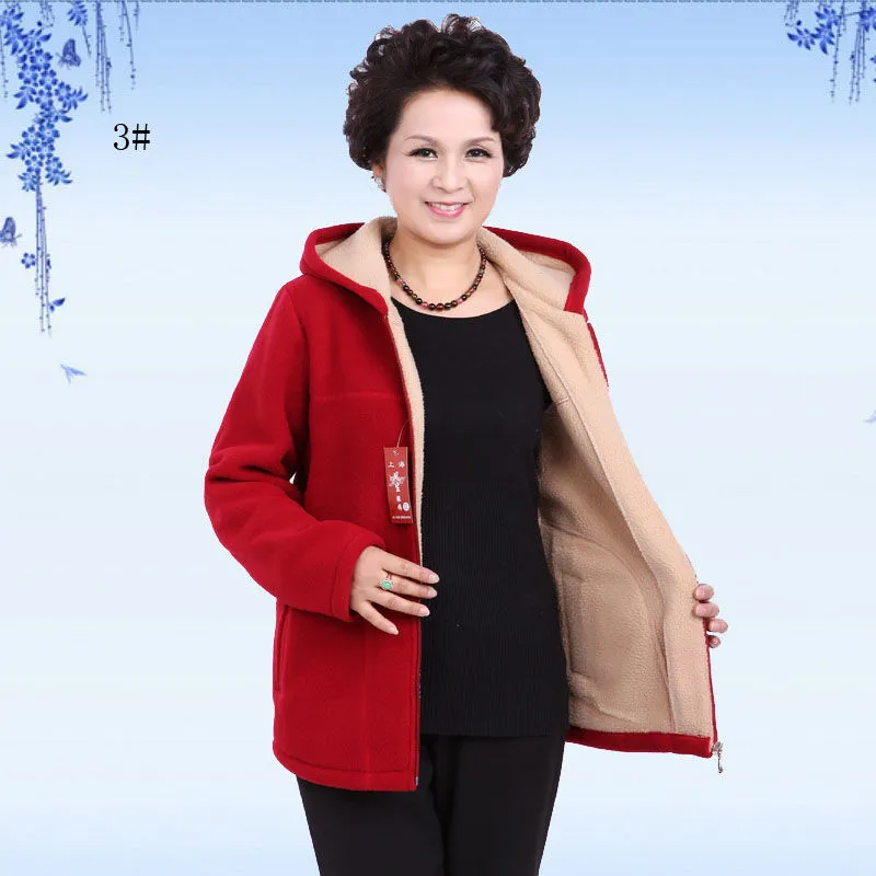 Autumn Women Fleece Jacket 2026 New Grandma Velvet Hooded Sweatshirt Cotton Warm Winter Jacket Coat Female Tops Basic Coats 5XL
