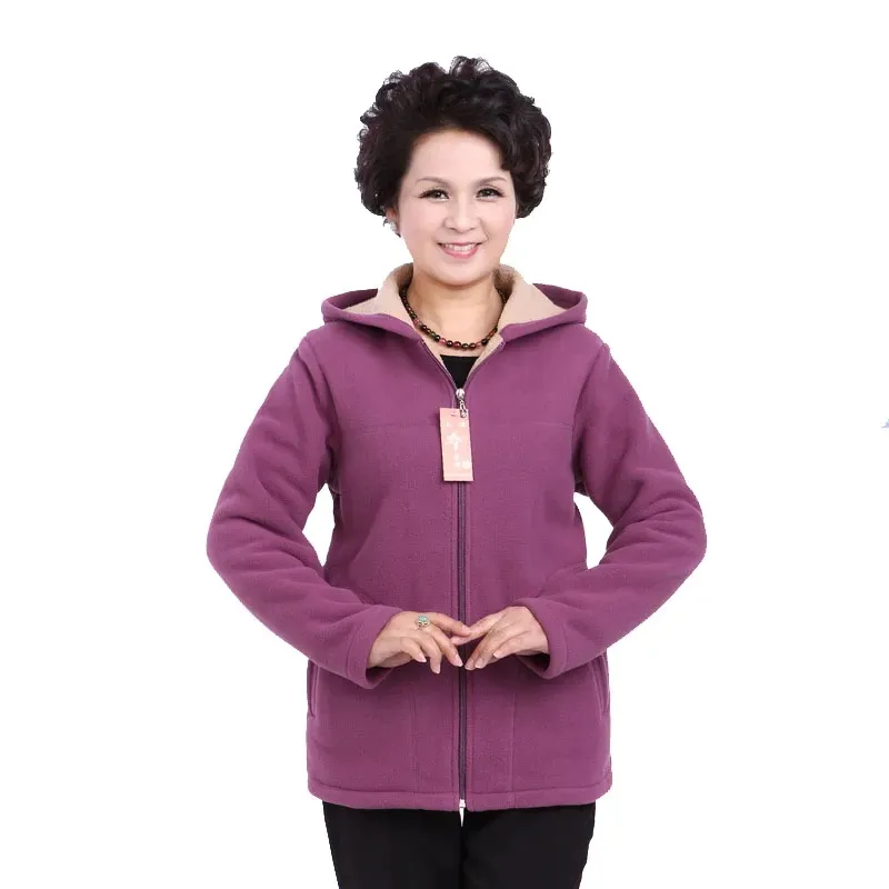 Autumn Women Fleece Jacket 2026 New Grandma Velvet Hooded Sweatshirt Cotton Warm Winter Jacket Coat Female Tops Basic Coats 5XL