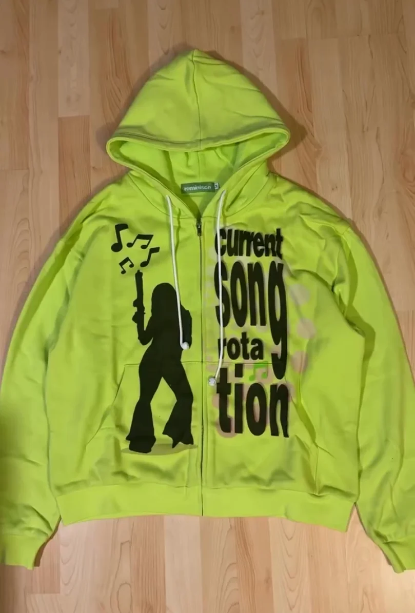 Women Sexy Pattern Print Zip Up Hoodies Women Long Sleeve Tops Loose Hood Shirt Harajuku Y2K Clothes Female Sweatshirt Jacket