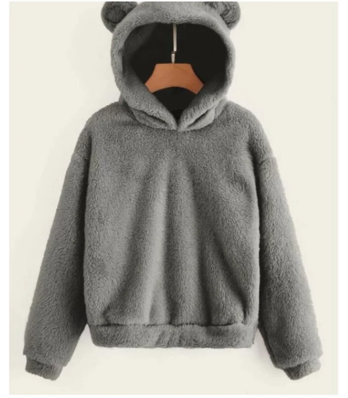Autumn Winter Women's Hoodies Winter Women Long Sleeve Rabbit Ear Hood Sweatshirt Cute Plush Warm Casual Hoodie Tops