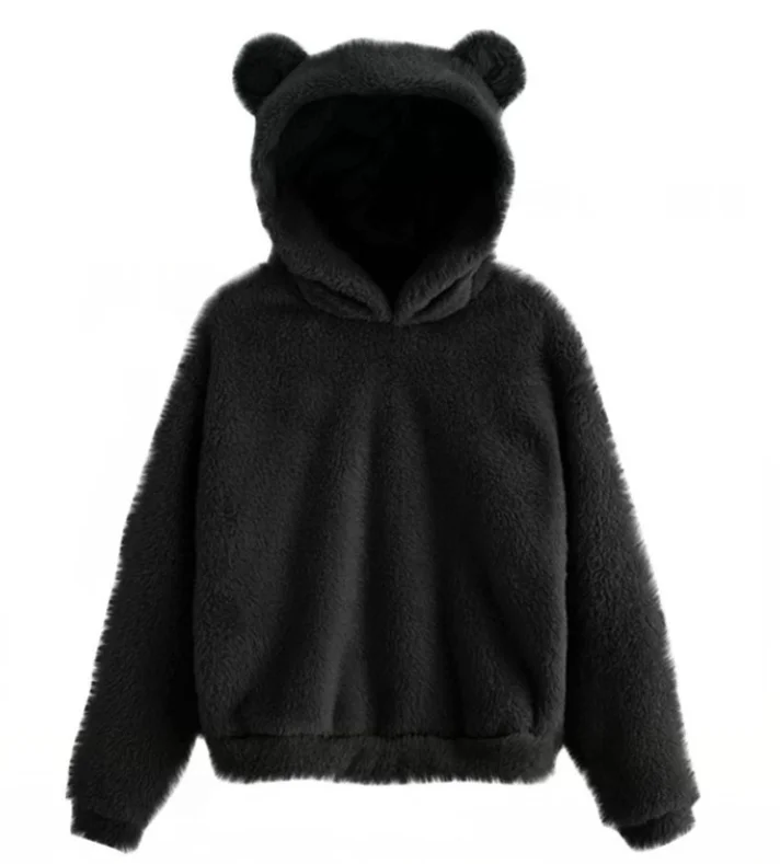 Autumn Winter Women's Hoodies Winter Women Long Sleeve Rabbit Ear Hood Sweatshirt Cute Plush Warm Casual Hoodie Tops