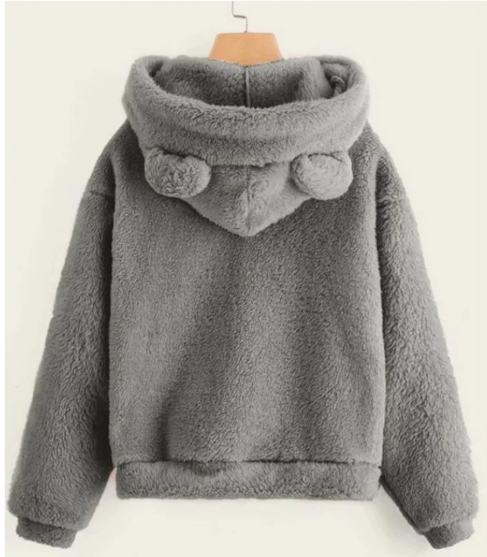Autumn Winter Women's Hoodies Winter Women Long Sleeve Rabbit Ear Hood Sweatshirt Cute Plush Warm Casual Hoodie Tops