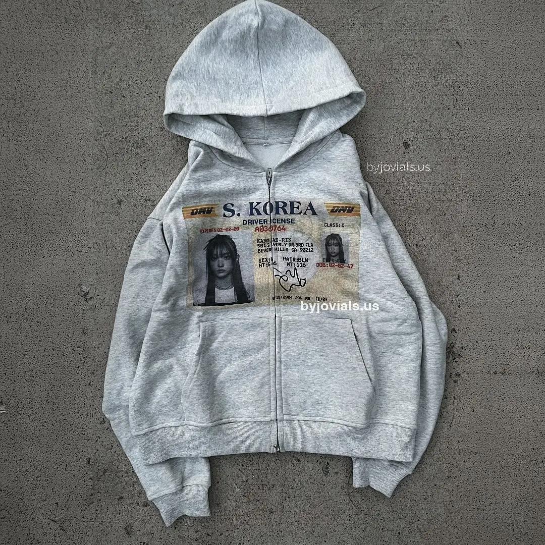 Harajuku Korean Style Graphic Print Hoodies Women Gothic Casual Oversized Hoodie Zip Sweatshirts Streetwear Y2k Women Clothing