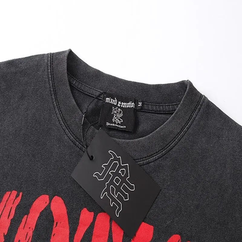 New Release RMIXED EMOTION Rhinestone Shirt Streetwear Cotton Loose Round Neck Top Tees Oversized Tee Top Trendy