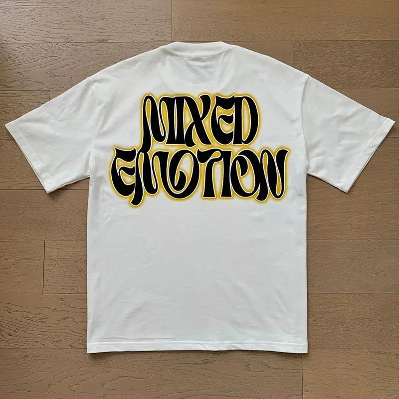 New Release RMIXED EMOTION Rhinestone Shirt Streetwear Cotton Loose Round Neck Top Tees Oversized Tee Top Trendy