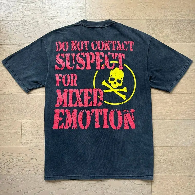 New Release RMIXED EMOTION Rhinestone Shirt Streetwear Cotton Loose Round Neck Top Tees Oversized Tee Top Trendy