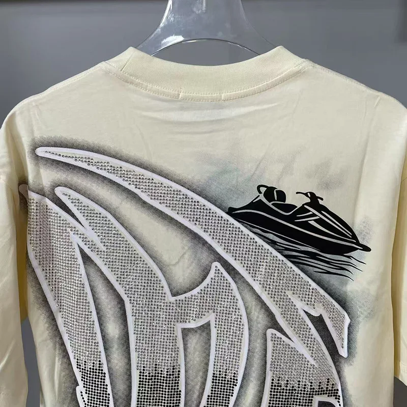New Release RMIXED EMOTION Rhinestone Shirt Streetwear Cotton Loose Round Neck Top Tees Oversized Tee Top Trendy