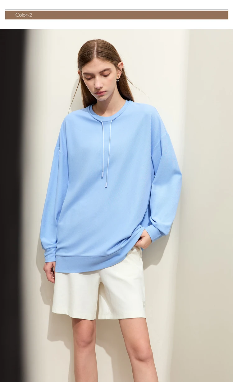 AMII Minimalist Sporty Hoodies for Women 2024 Autumn New Loose Cozy Bottom Shirt Trendy Crewneck Draw String Pullovers 12421006